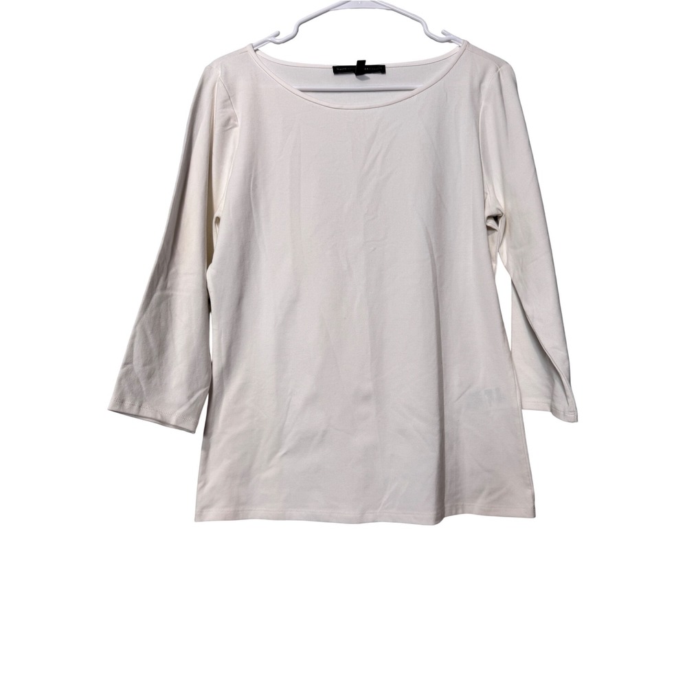 WHITE HOUSE BLACK MARKET Womens Cream Boat Neck 3/4 Sleeve Top Size M‎
